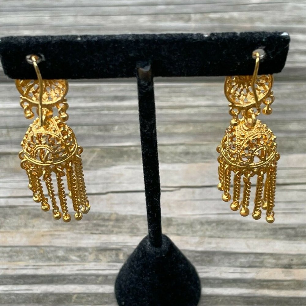Jhumka Gold Tone Women Earrings Fashion Ear Jewelry Traditional Earrings - Picture 5 of 10